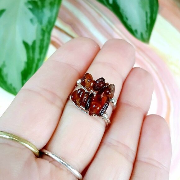 Tourmaline Gemstone Beaded Wire Ring, Crystal Dainty Chic Cute Silver - Picture 3 of 3